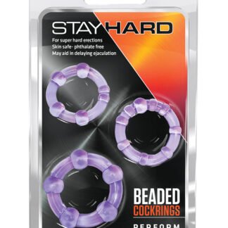 Blush Stay Hard Beaded Cock Rings - Purple Pack of 3