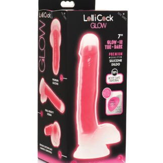 Curve Toys Lollicock 7" Glow In The Dark Silicone Dildo w/Balls - Pink