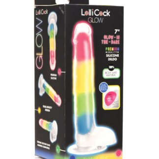 Curve Toys Lollicock 7" Glow In The Dark Silicone Dildo w/Balls - Rainbow