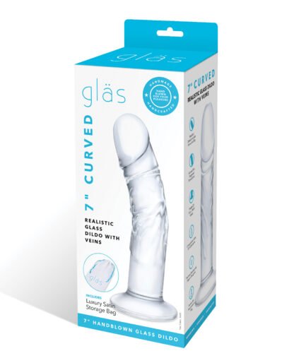 Glas 7" Realistic Curved Glass Dildo w/Veins - Clear