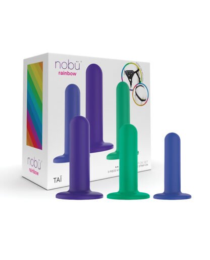 Nobu Tai Silicone Dildo Set w/Adjustable Strap On - 3 Piece Kit Assorted Colors