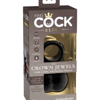 King Cock Elite The Crown Jewels Vibrating Swinging Balls - Black