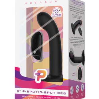 Pegasus 6" Rechargeable P-Spot G-Spot Peg w/Adjustable Harness & Remote Set - Black