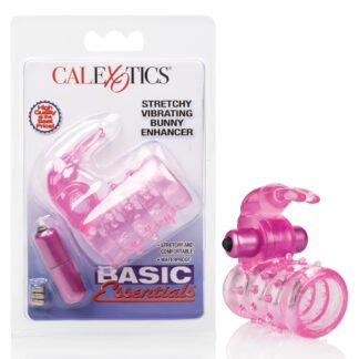 Basic Essentials Stretchy Vibrating Bunny Enhancer - Pink