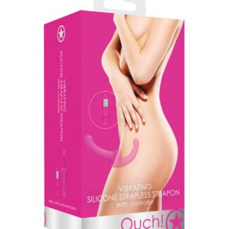 Shots Ouch Vibrating Silicone Strapless Strap On w/Controller - Pink
