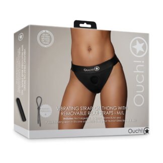 Shots Ouch Vibrating Strap On Thong w/Removable Rear Straps - Black M/L