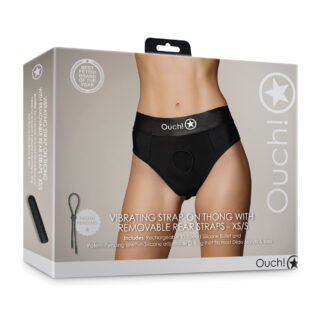 Shots Ouch Vibrating Strap On Thong w/Removable Rear Straps - Black XS/S