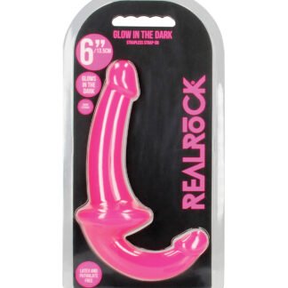 Shots RealRock 6" Strapless Strap On Glow in the Dark - Neon Pink