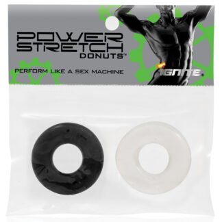 Ignite Power Stretch Donut Cock Ring - Clear/Black Pack of 2