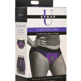 Strap U Lace Envy Crotchless Panty Harness - 2XL Purple
