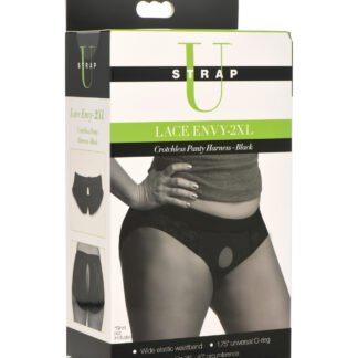 Strap U Lace Envy Crotchless Panty Harness - 2XL Black