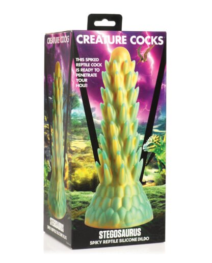 Creature Cocks Stegosaurus Spiky Reptile Silicone Dildo - Teal/Gold